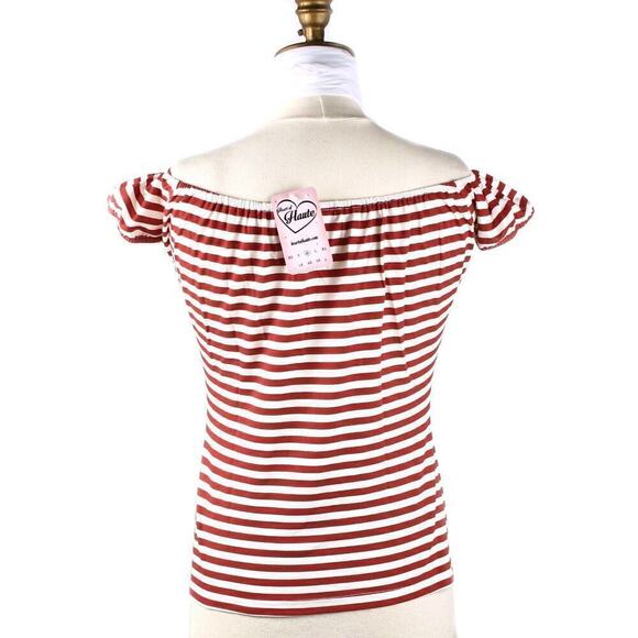 Off the Shoulder Top Blouse Red & White Stripe Heart of Haute Sz Small - Hey Viv - Picture 3 of 5